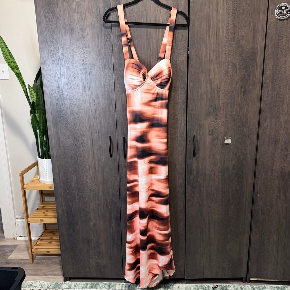 NWT Shein SXY Womens XL maxi dress pink brown aura‎ dress abstract vacation